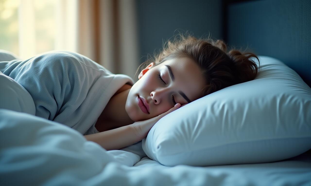 Close up profile of a person sleeping on a premium pillow