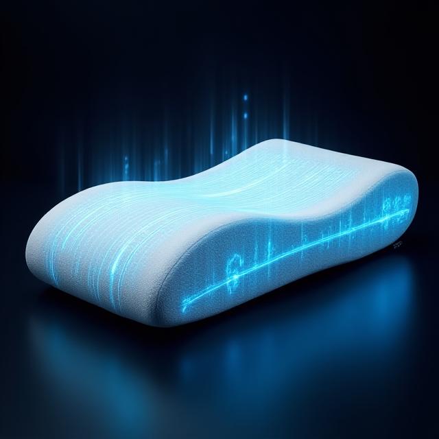 Technical diagram of orthopedic pillow geometry with pressure map overlays